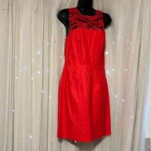 NWT BB DAKOTA MIDI dress in a Red/Orange with lace #10156
